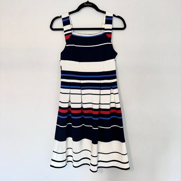 VINTAGE Adrianna Papell white colorblock striped flare dress, Size 4 - Picture 6 of 13